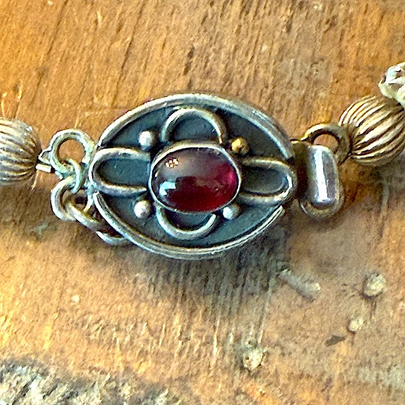 Jasper & Freshwater Pearl Necklace 925 Sterling Silver Garnet Clasp 18” - Picture 6 of 6